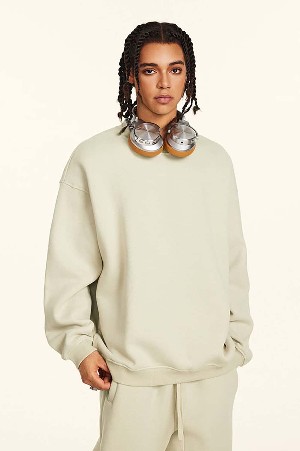 Loose Casual Basic Solid Color Fleece-Lined Thick Crew Neck Sweatshirt