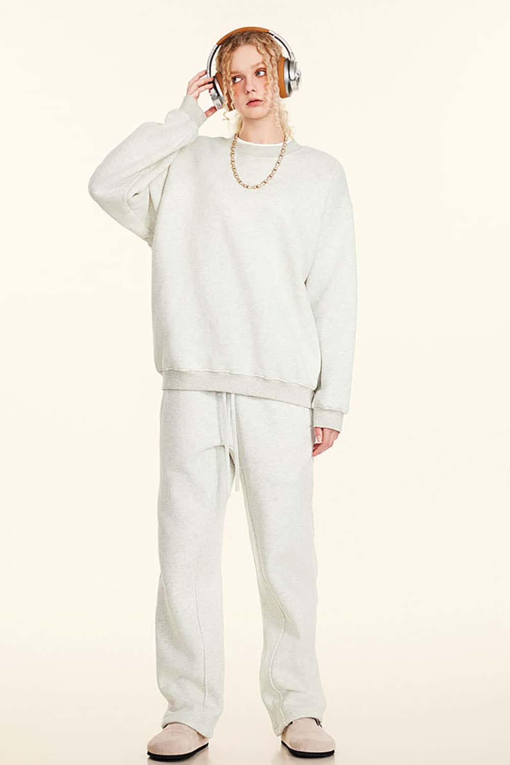 Loose Casual Basic Solid Color Fleece-Lined Thick Crew Neck Sweatshirt