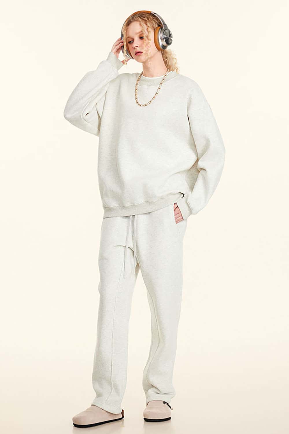 Loose Casual Basic Solid Color Fleece-Lined Thick Crew Neck Sweatshirt