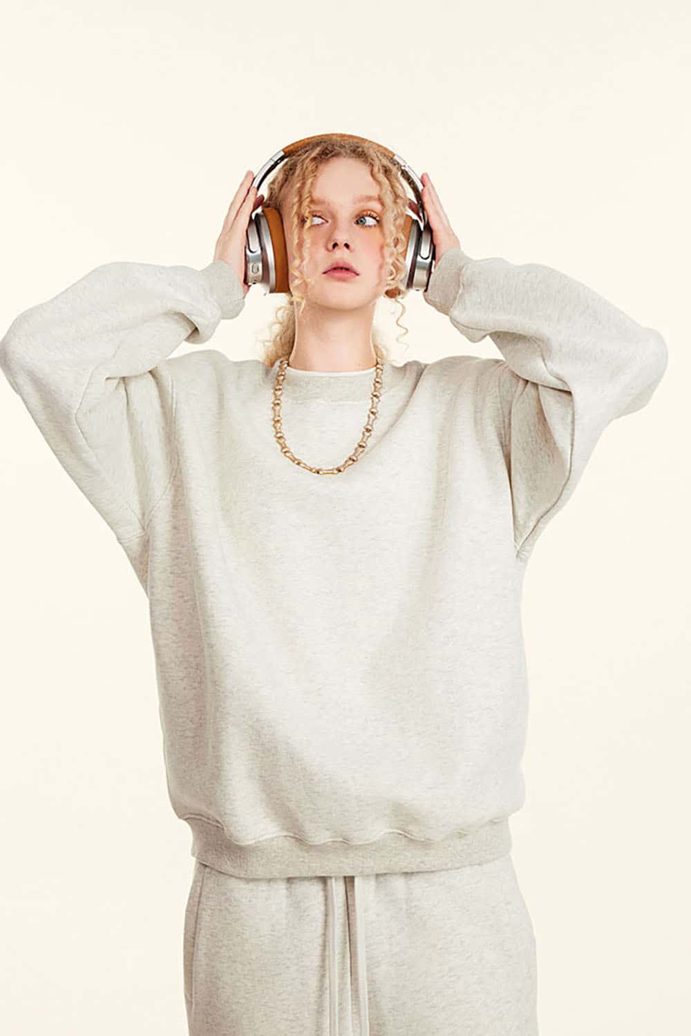 Loose Casual Basic Solid Color Fleece-Lined Thick Crew Neck Sweatshirt