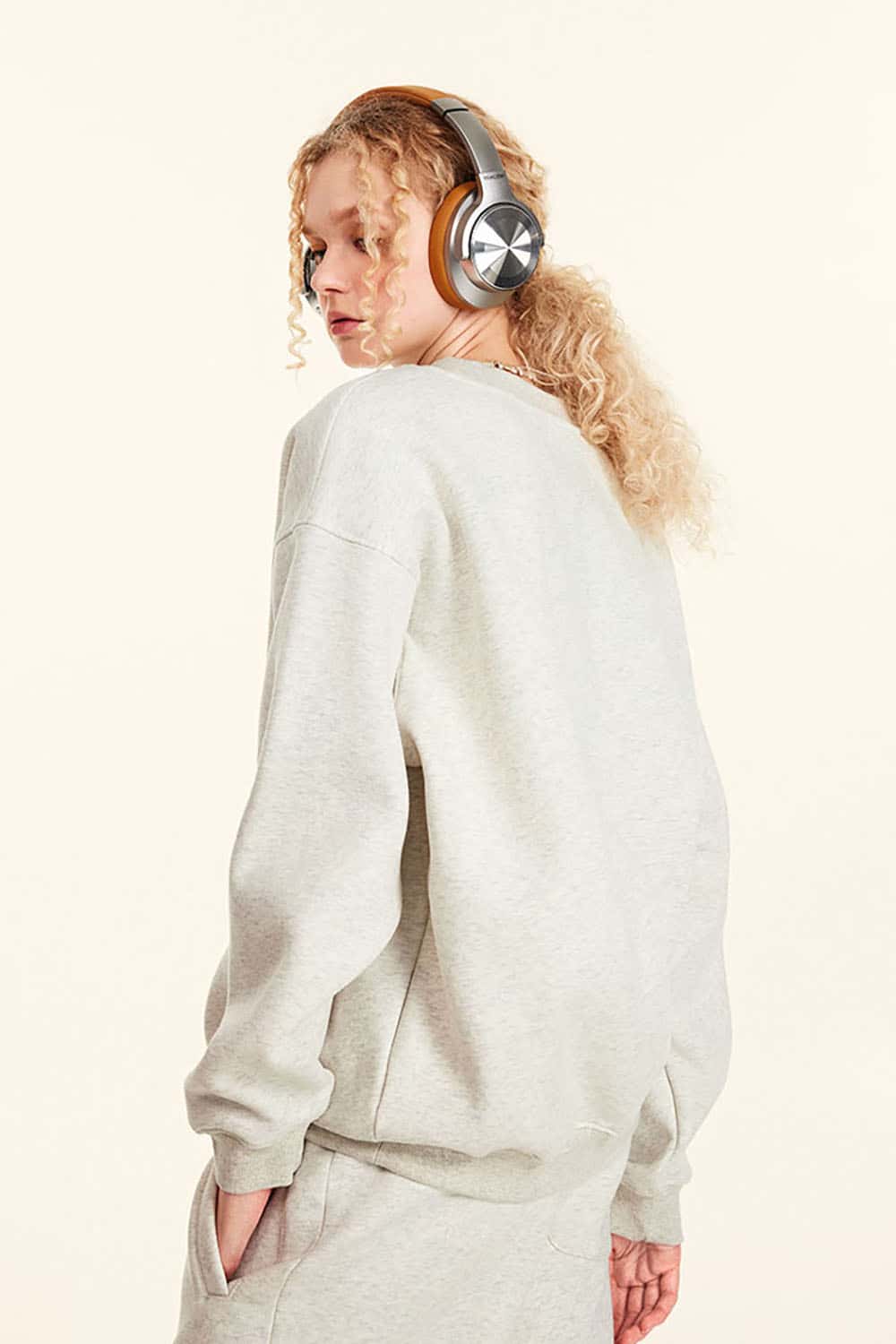 Loose Casual Basic Solid Color Fleece-Lined Thick Crew Neck Sweatshirt