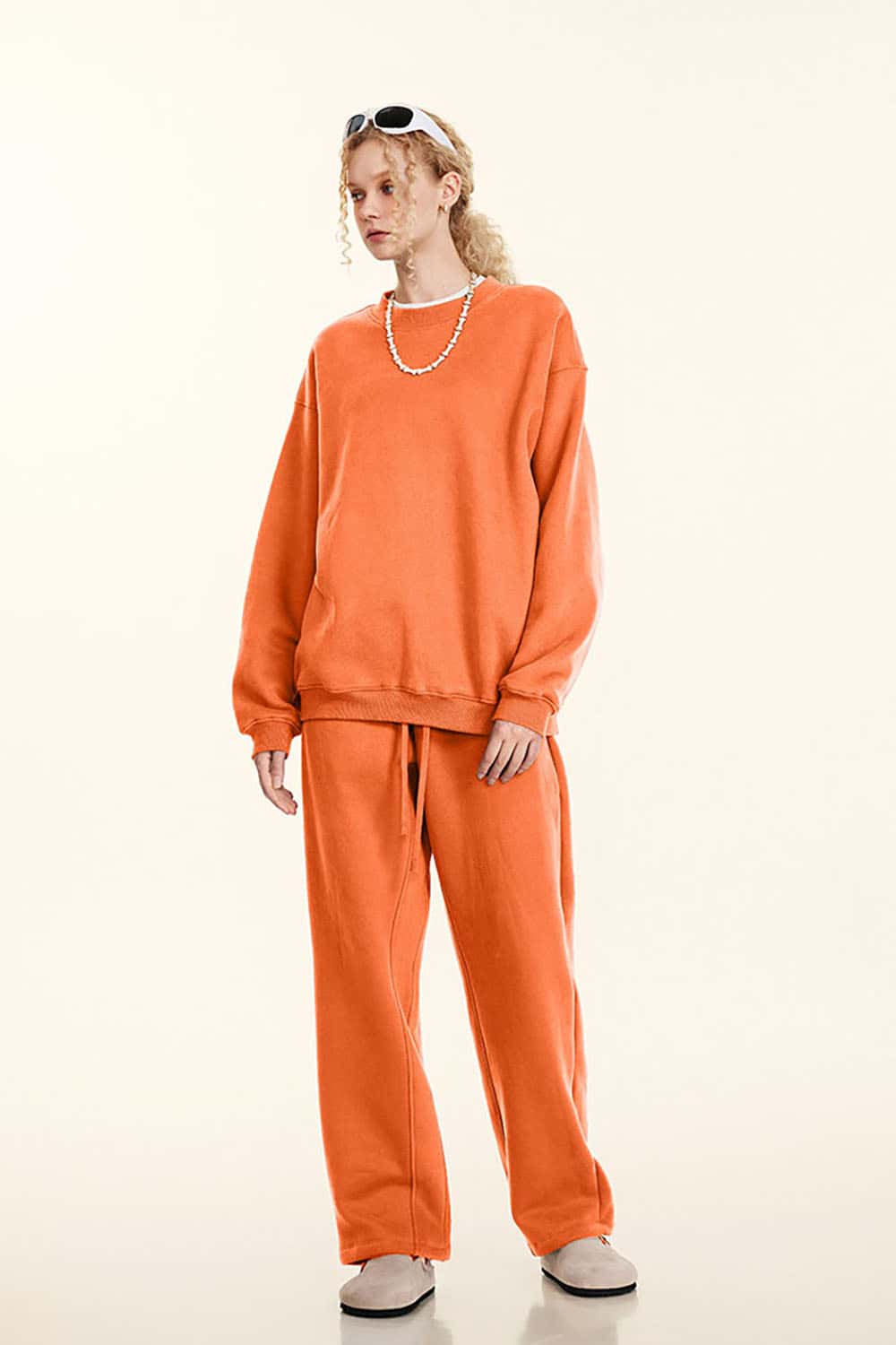 Loose Casual Basic Solid Color Fleece-Lined Thick Crew Neck Sweatshirt