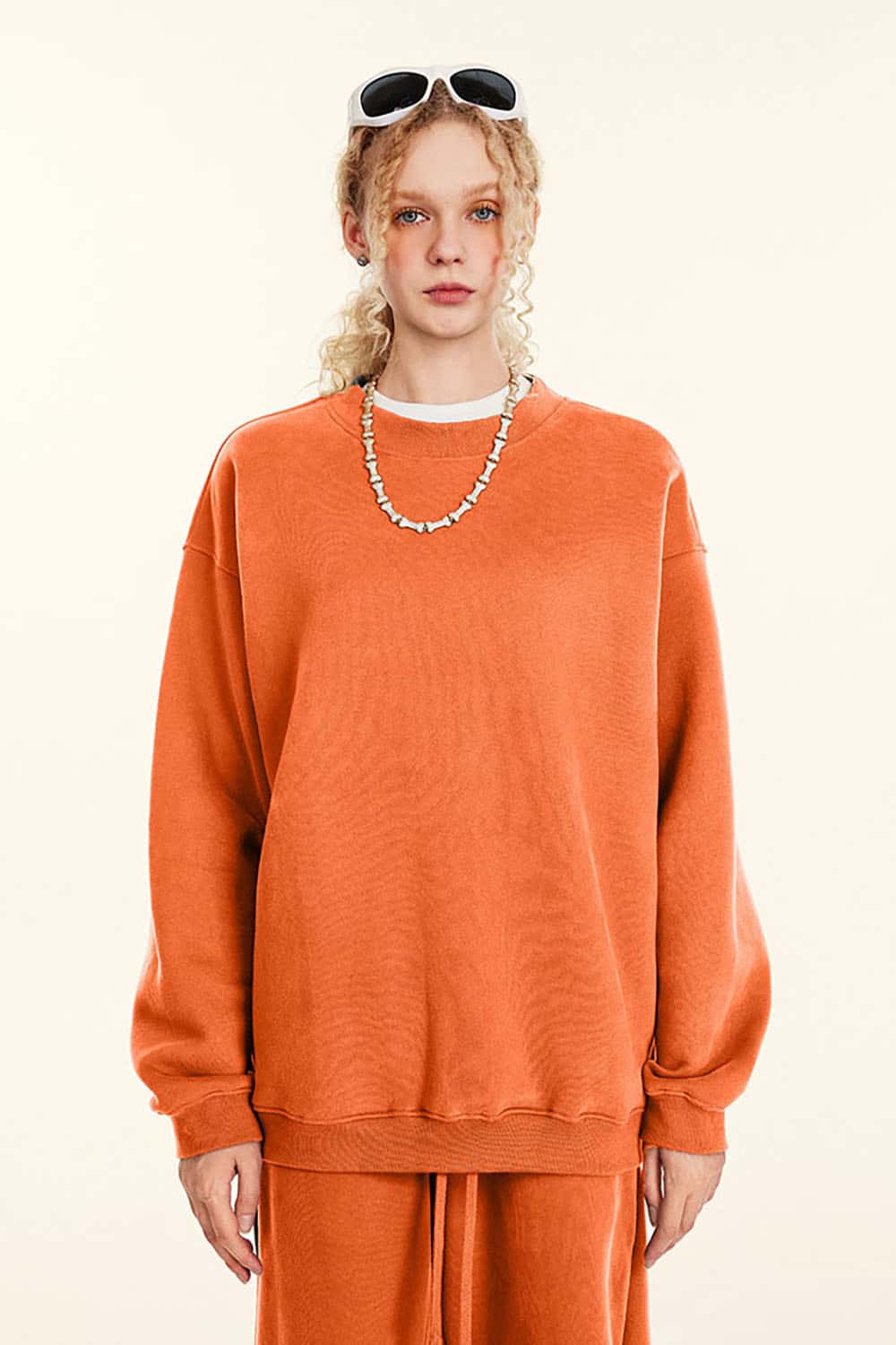 Loose Casual Basic Solid Color Fleece-Lined Thick Crew Neck Sweatshirt