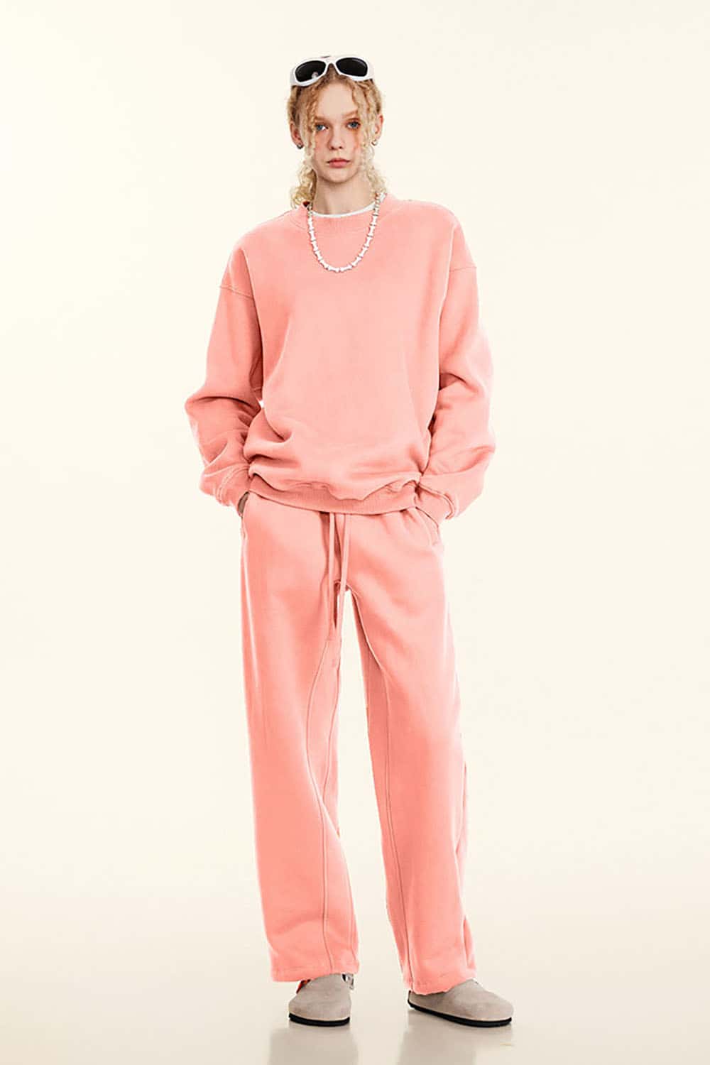 Loose Casual Basic Solid Color Fleece-Lined Thick Crew Neck Sweatshirt