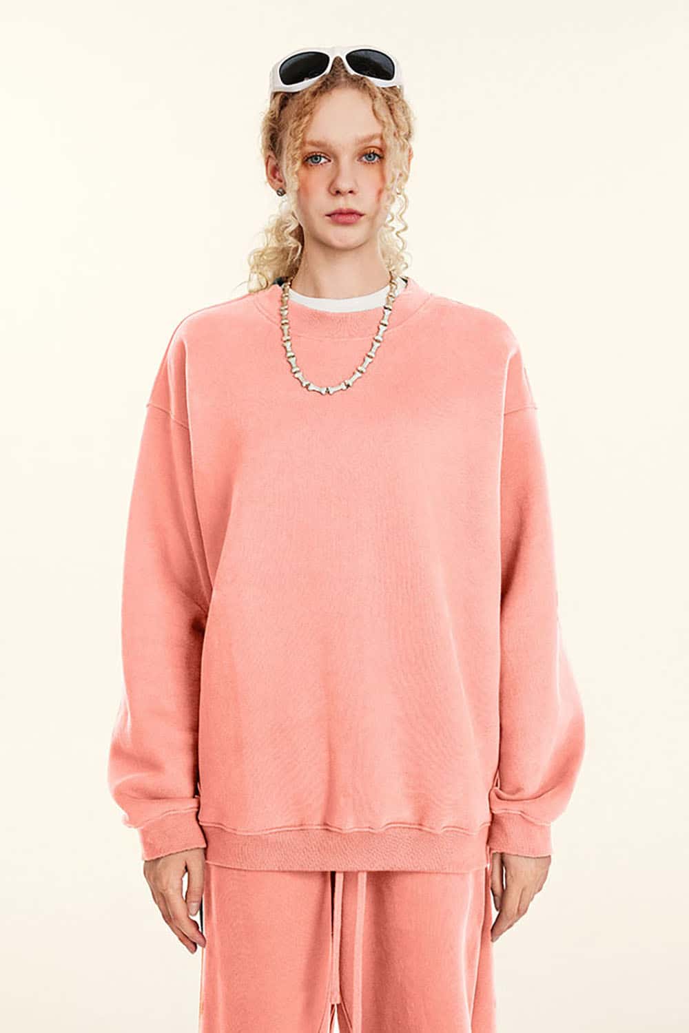 Loose Casual Basic Solid Color Fleece-Lined Thick Crew Neck Sweatshirt