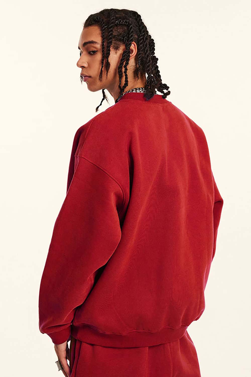 Loose Casual Basic Solid Color Fleece-Lined Thick Crew Neck Sweatshirt