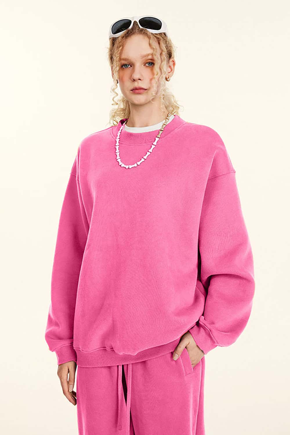 Loose Casual Basic Solid Color Fleece-Lined Thick Crew Neck Sweatshirt