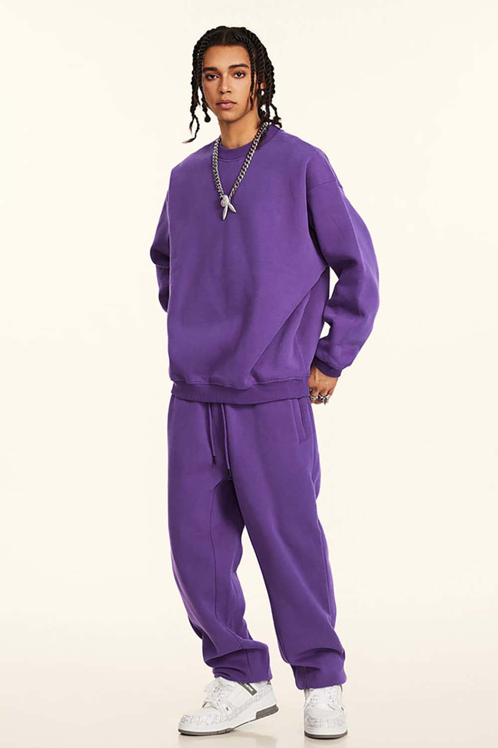 Loose Casual Basic Solid Color Fleece-Lined Thick Crew Neck Sweatshirt