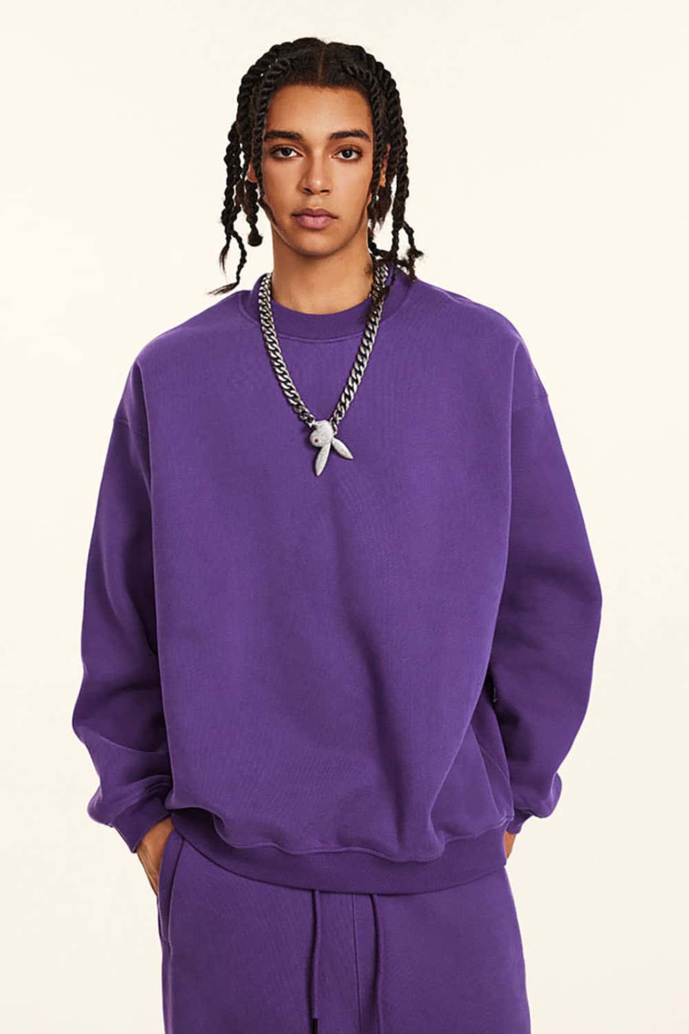 Loose Casual Basic Solid Color Fleece-Lined Thick Crew Neck Sweatshirt