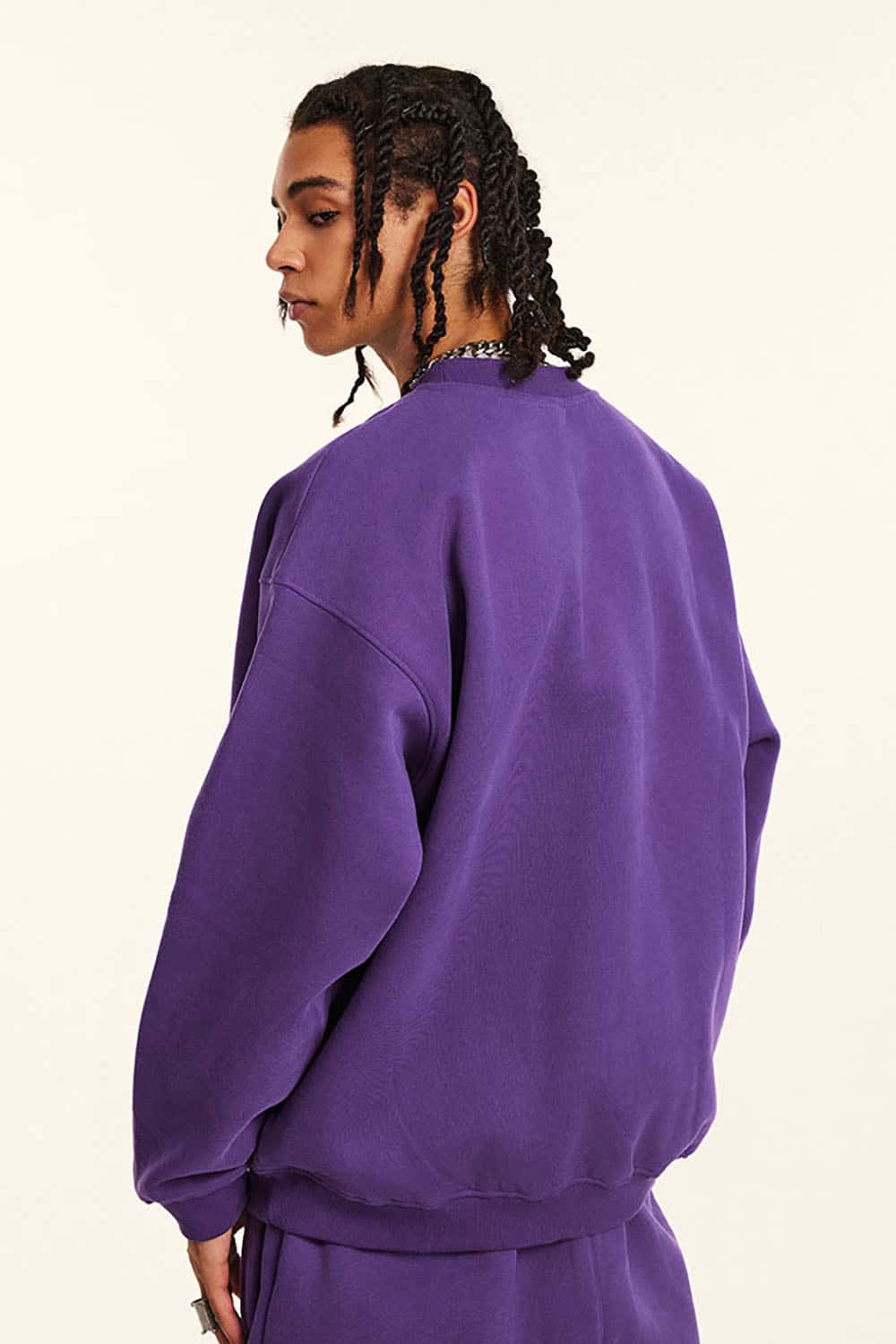 Loose Casual Basic Solid Color Fleece-Lined Thick Crew Neck Sweatshirt