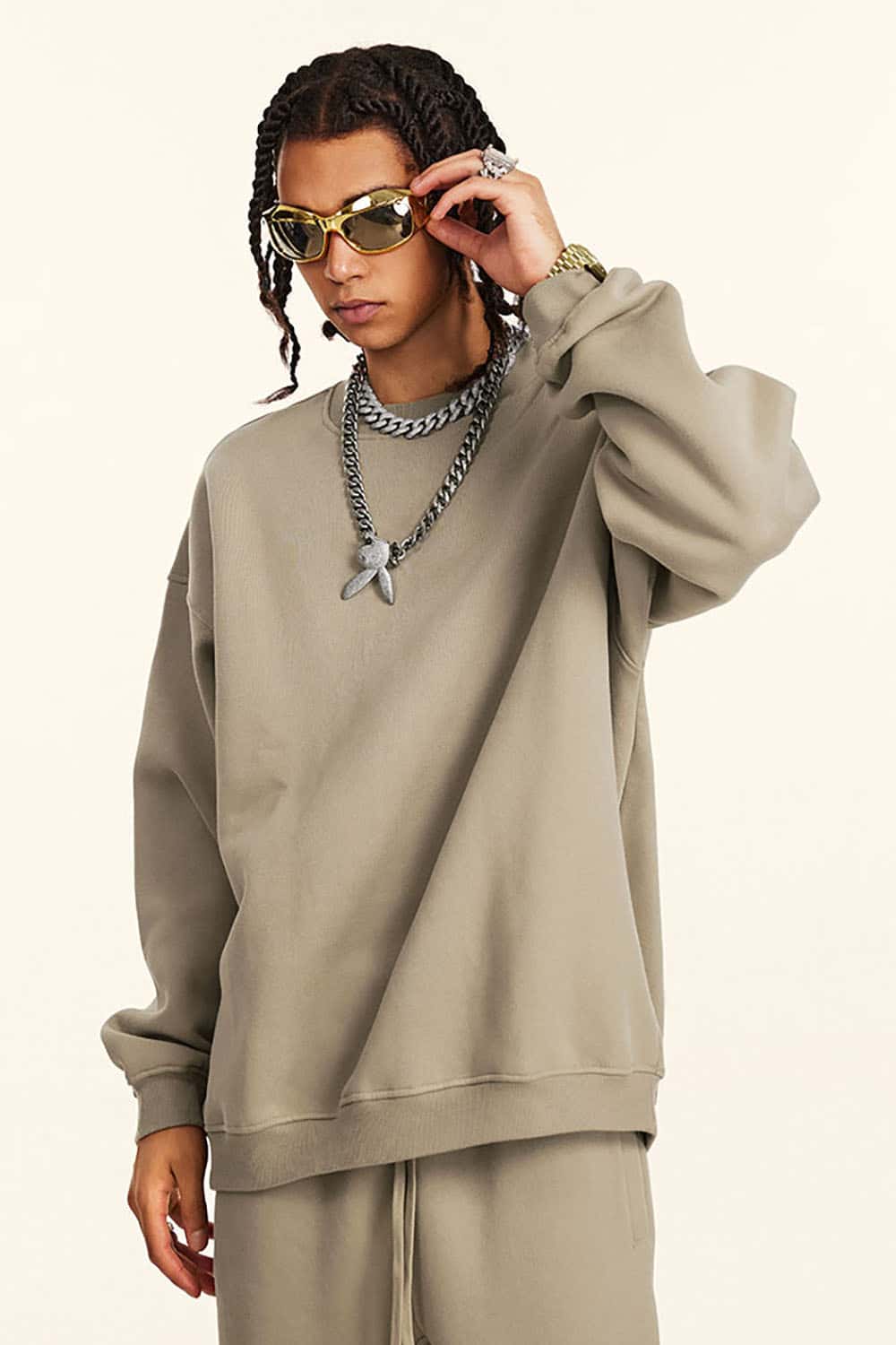 Loose Casual Basic Solid Color Fleece-Lined Thick Crew Neck Sweatshirt