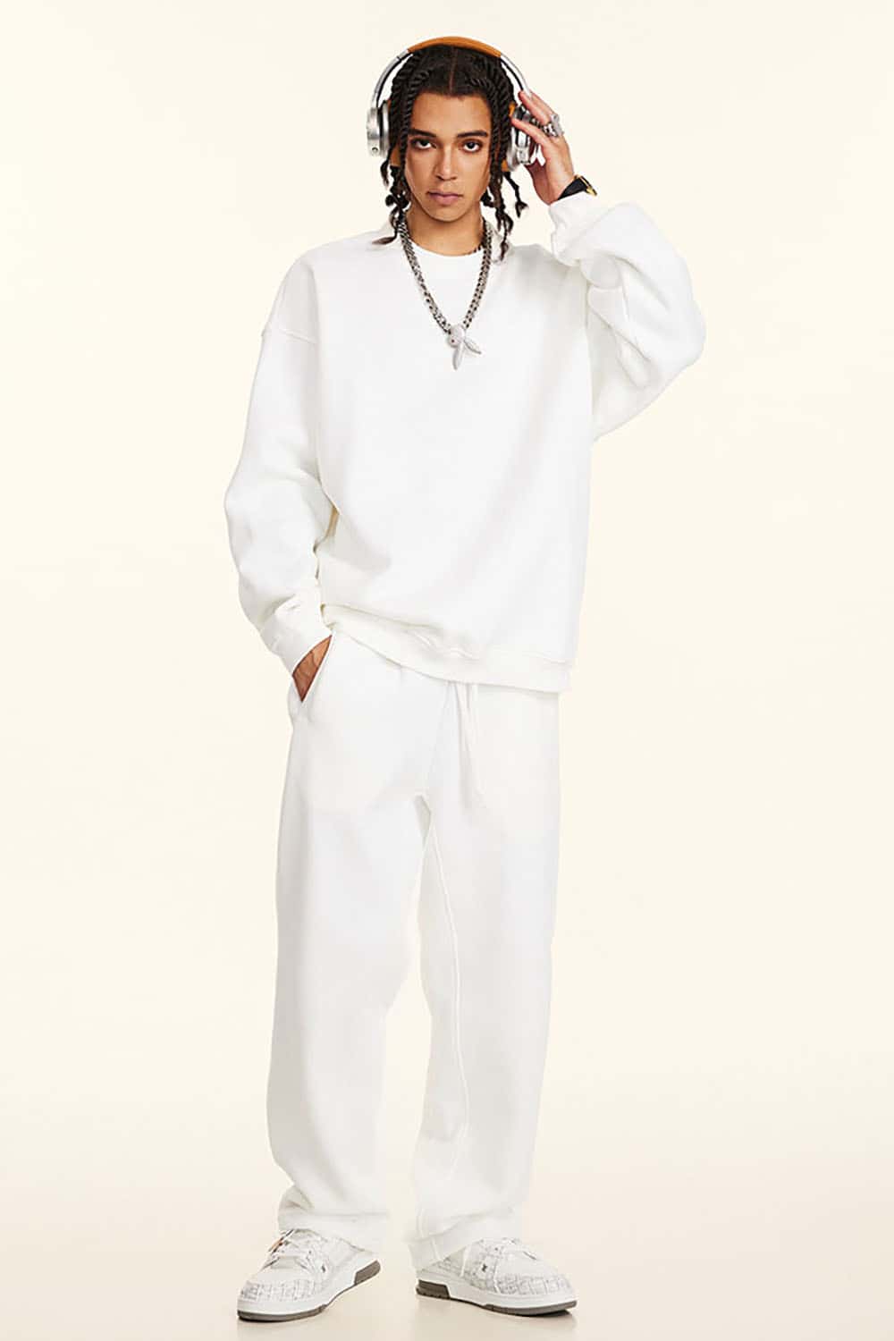 Loose Casual Basic Solid Color Fleece-Lined Thick Crew Neck Sweatshirt