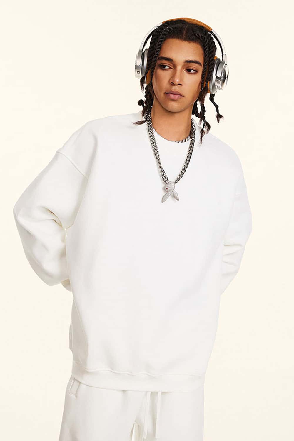 Loose Casual Basic Solid Color Fleece-Lined Thick Crew Neck Sweatshirt