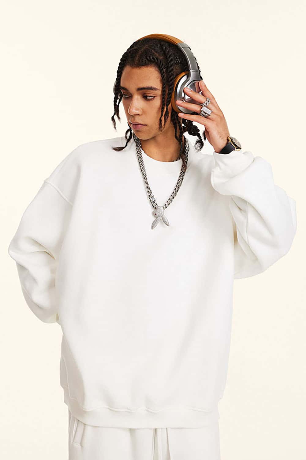 Loose Casual Basic Solid Color Fleece-Lined Thick Crew Neck Sweatshirt