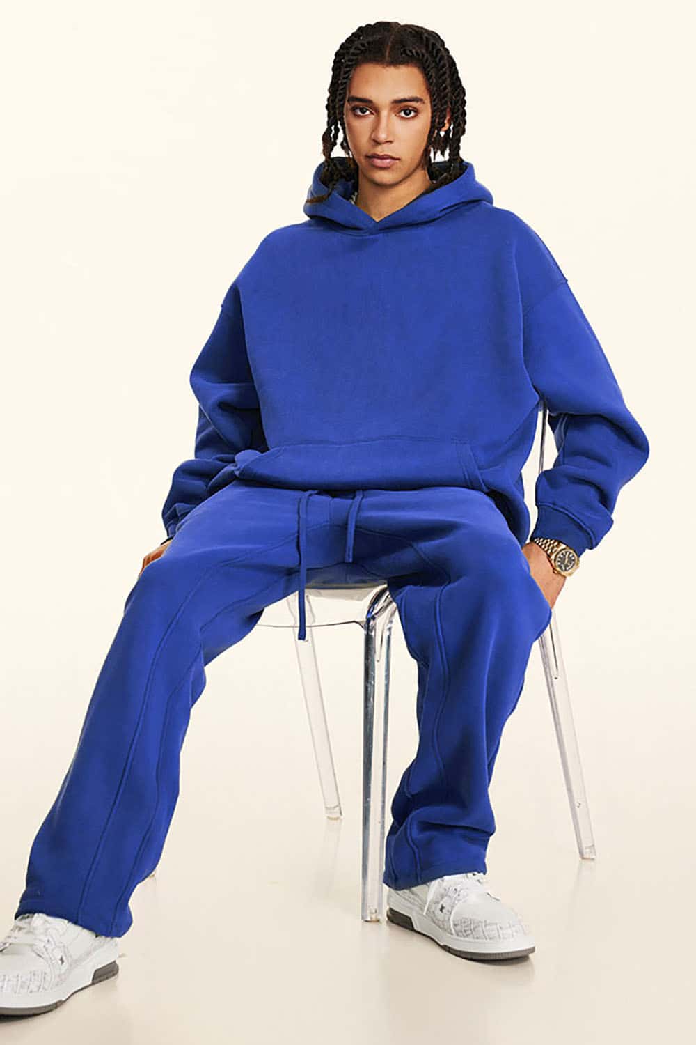 Solid Color Loose-Fit Fleece-Lined Thick Joggers