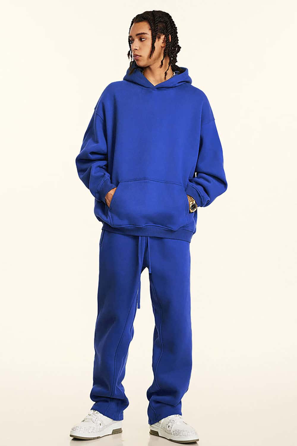 Solid Color Loose-Fit Fleece-Lined Thick Joggers