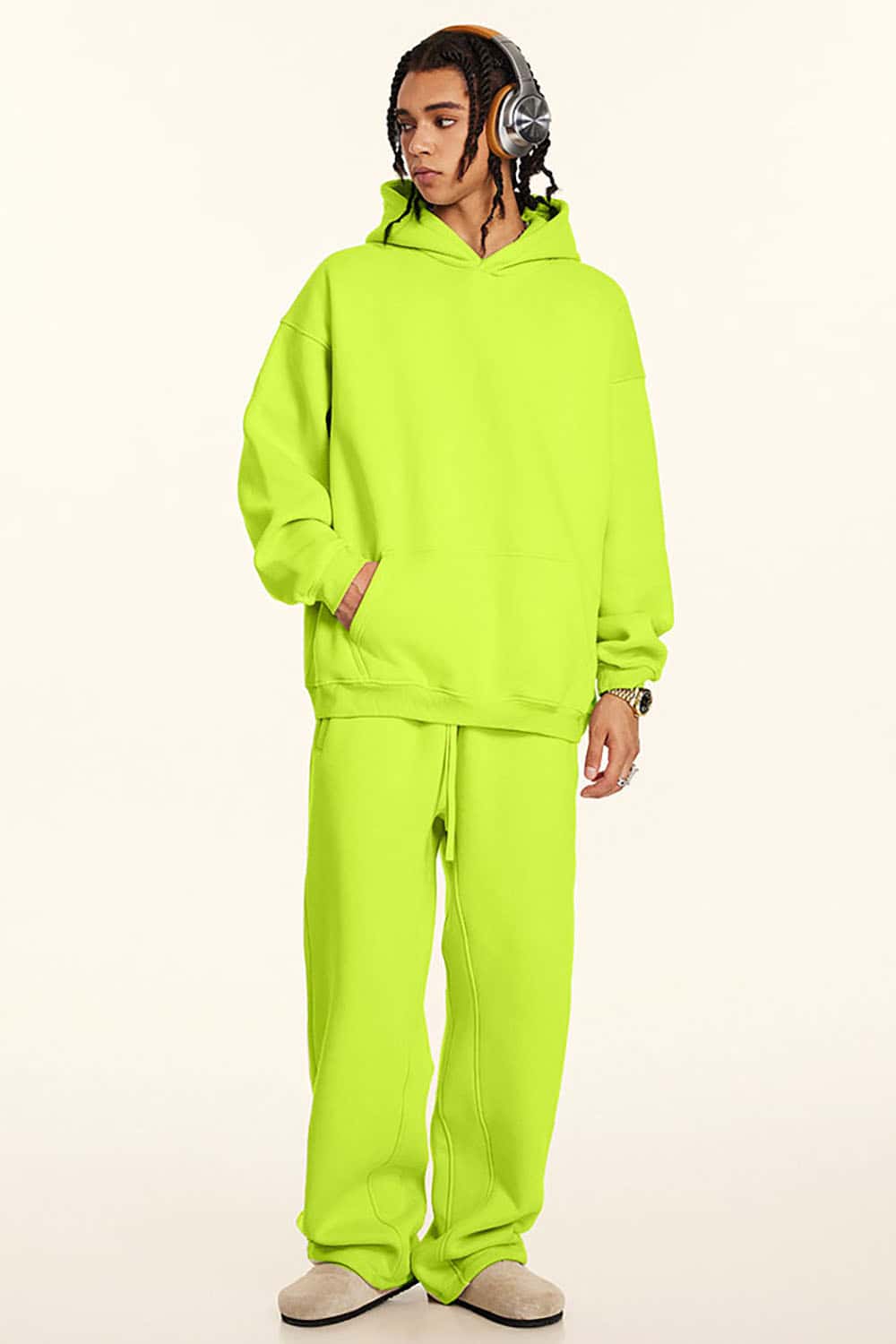 Solid Color Loose-Fit Fleece-Lined Thick Joggers