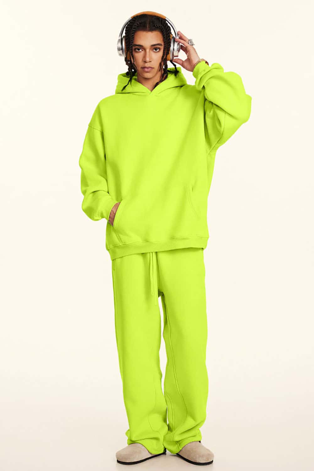 Solid Color Loose-Fit Fleece-Lined Thick Joggers