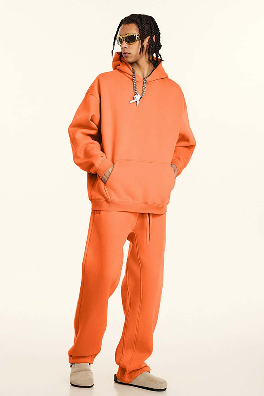 Solid Color Loose-Fit Fleece-Lined Thick Joggers