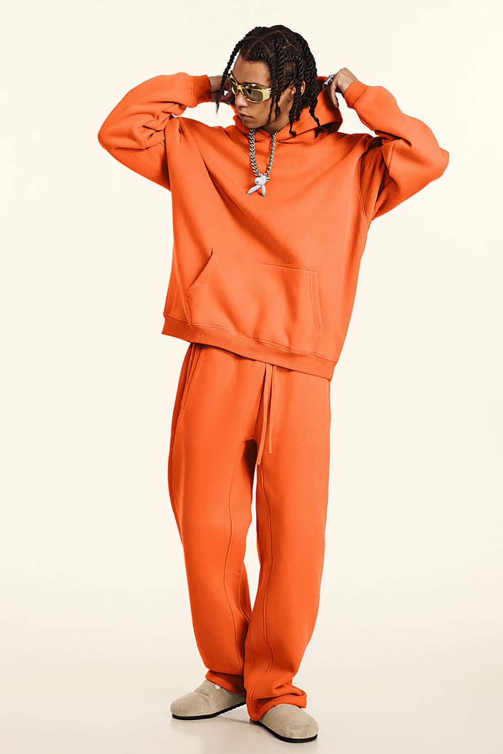 Solid Color Loose-Fit Fleece-Lined Thick Joggers