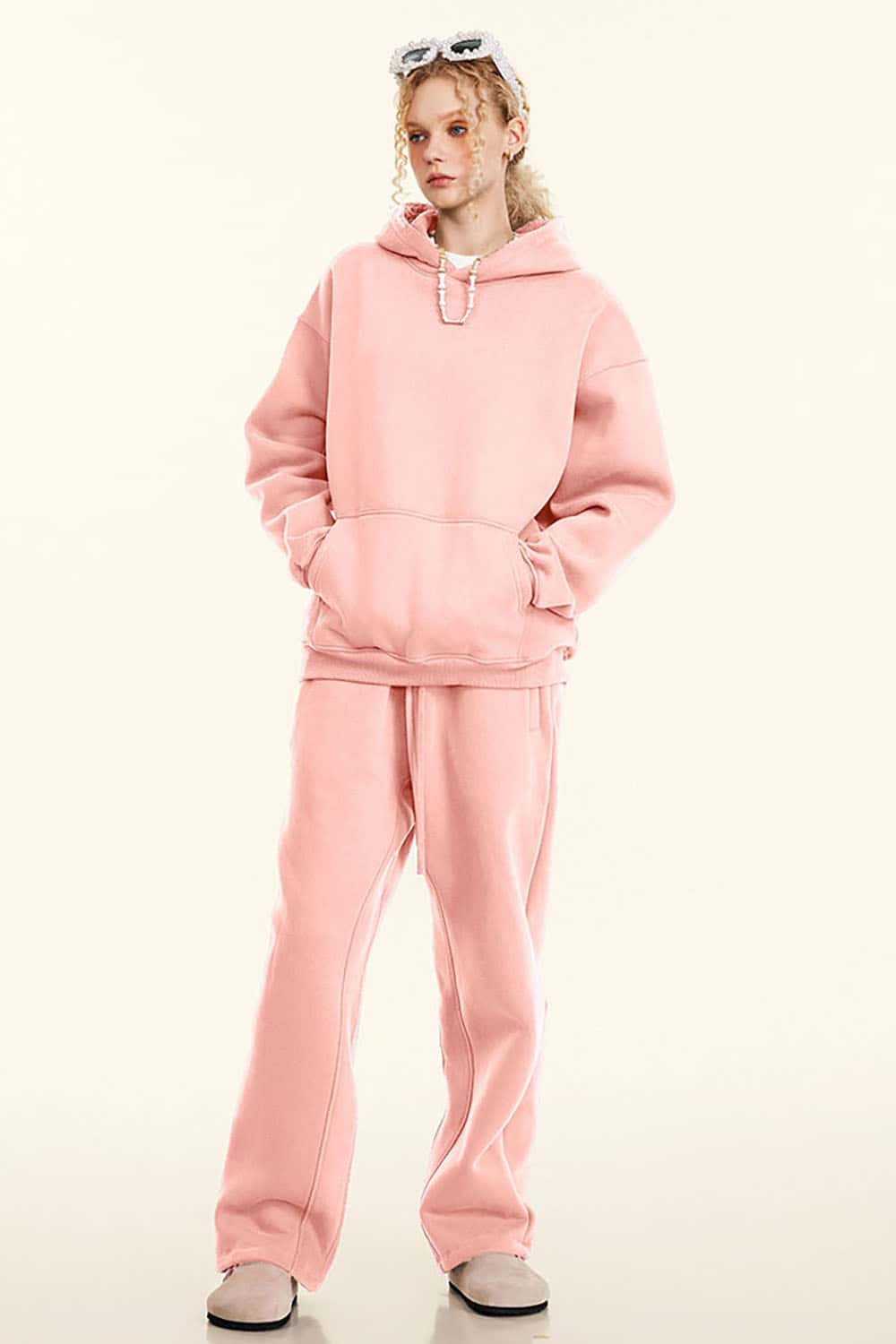 Solid Color Loose-Fit Fleece-Lined Thick Joggers