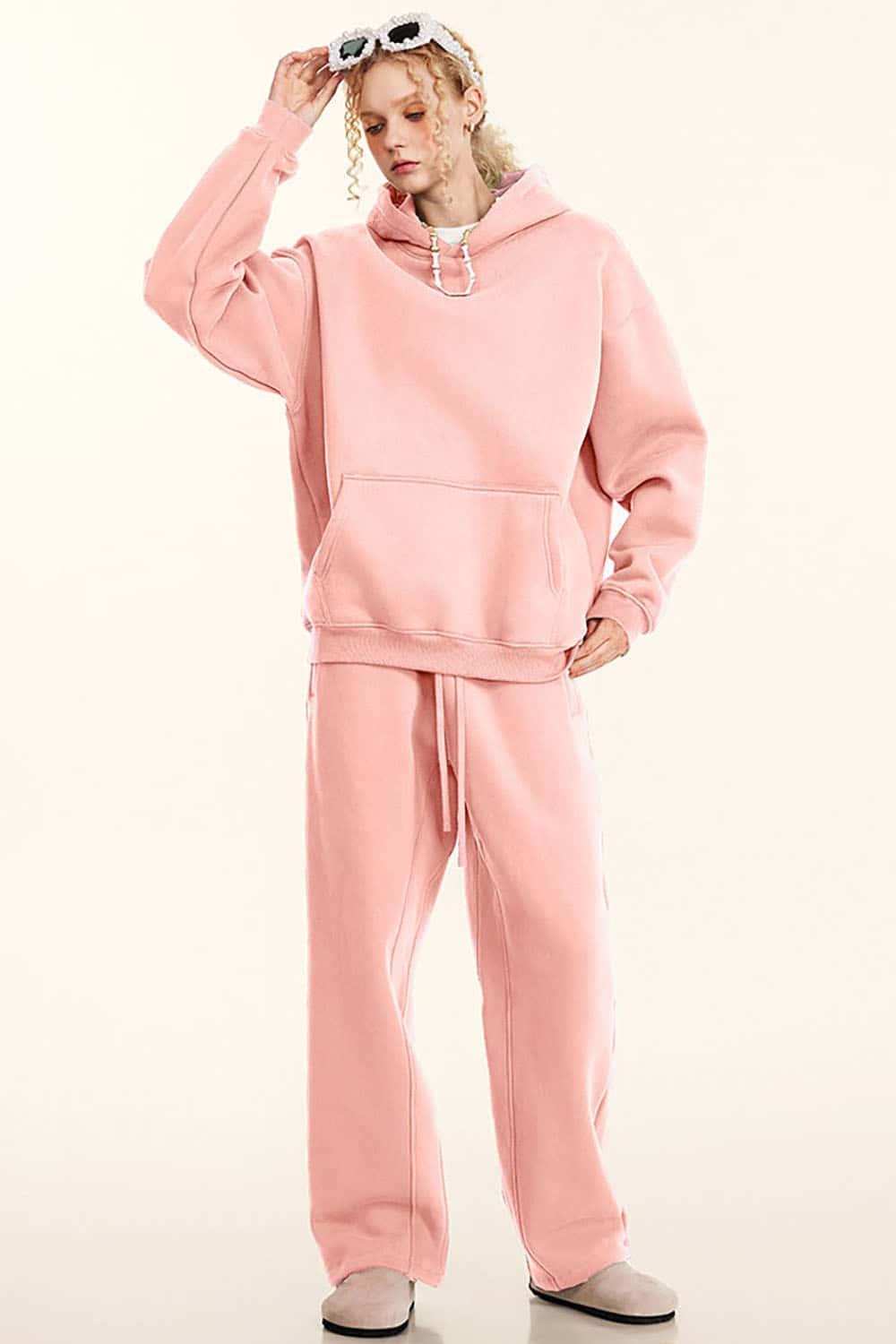 Solid Color Loose-Fit Fleece-Lined Thick Joggers