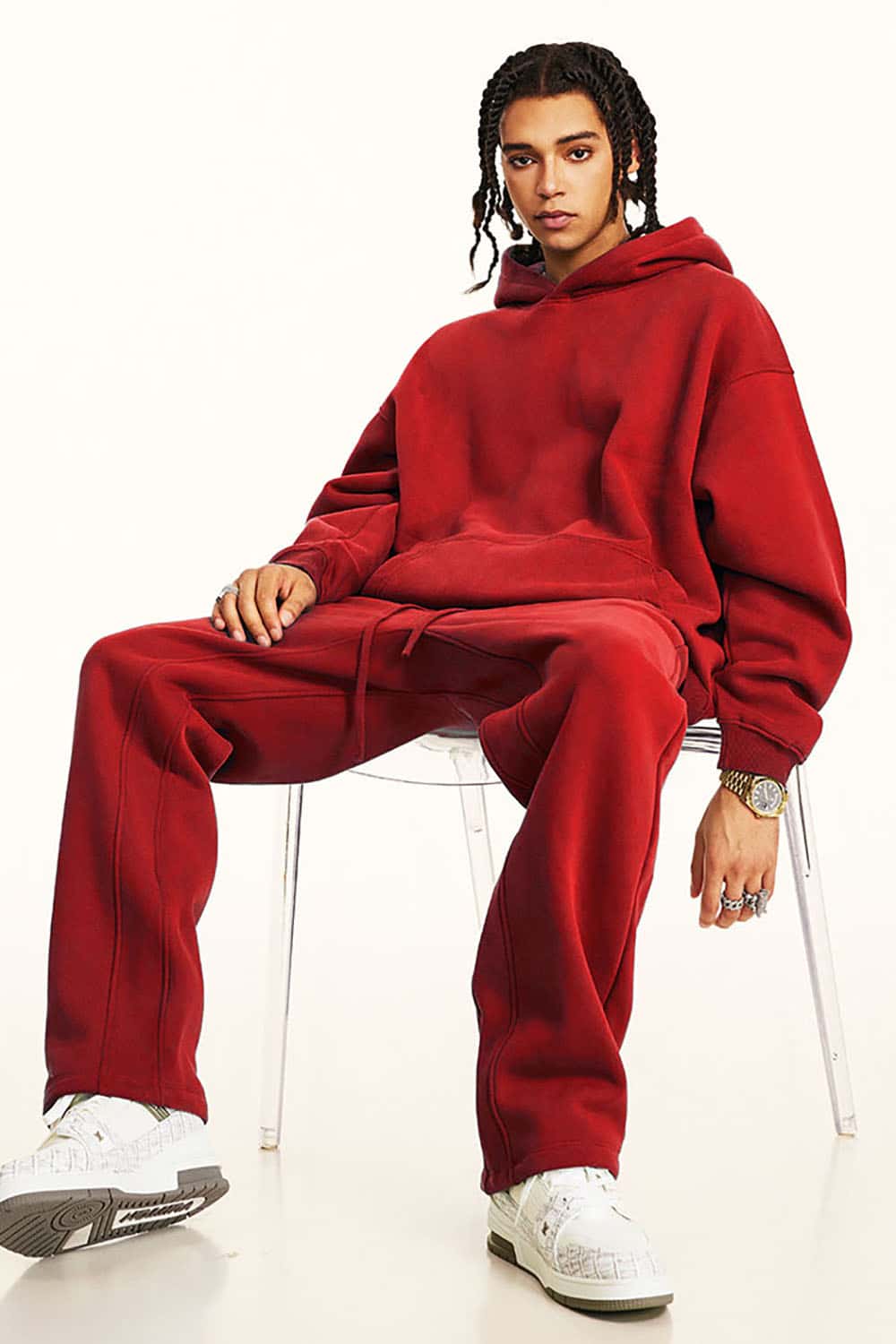 Solid Color Loose-Fit Fleece-Lined Thick Joggers