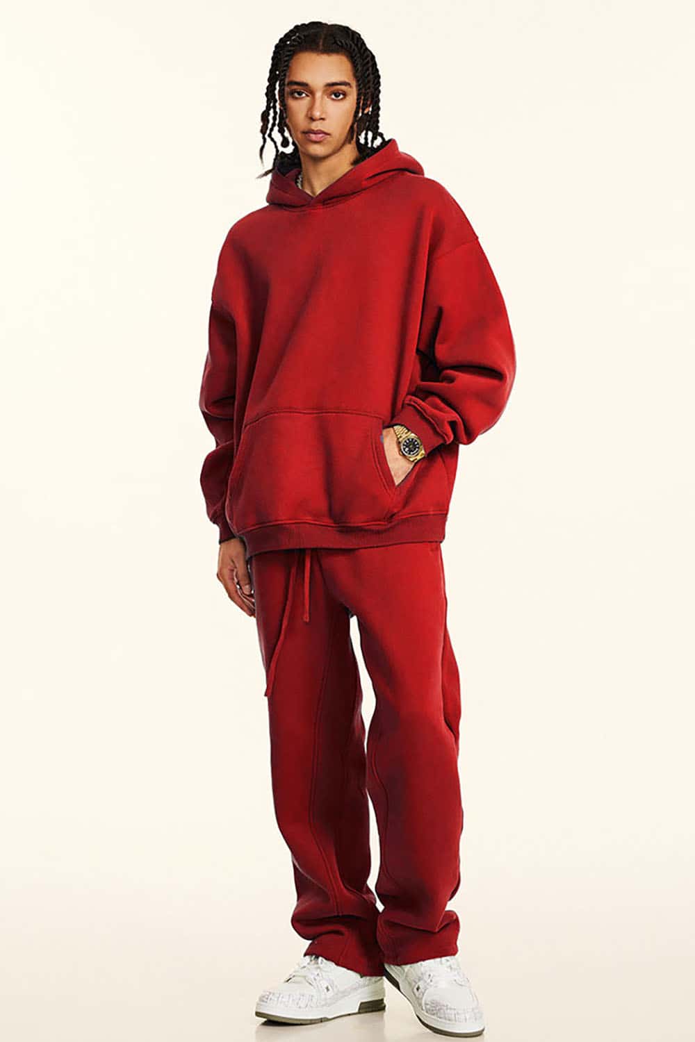 Solid Color Loose-Fit Fleece-Lined Thick Joggers