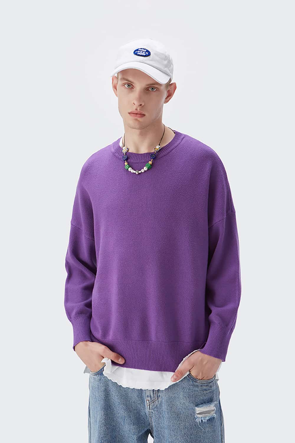 Core-Spun Yarn Crew Neck Sweater in Solid Colors