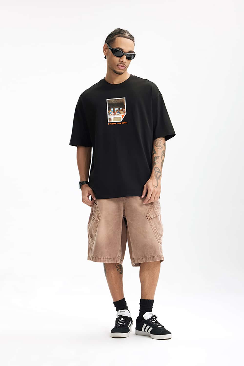 200G "I Hate My Job" Print Oversize Crew Neck T-Shirt