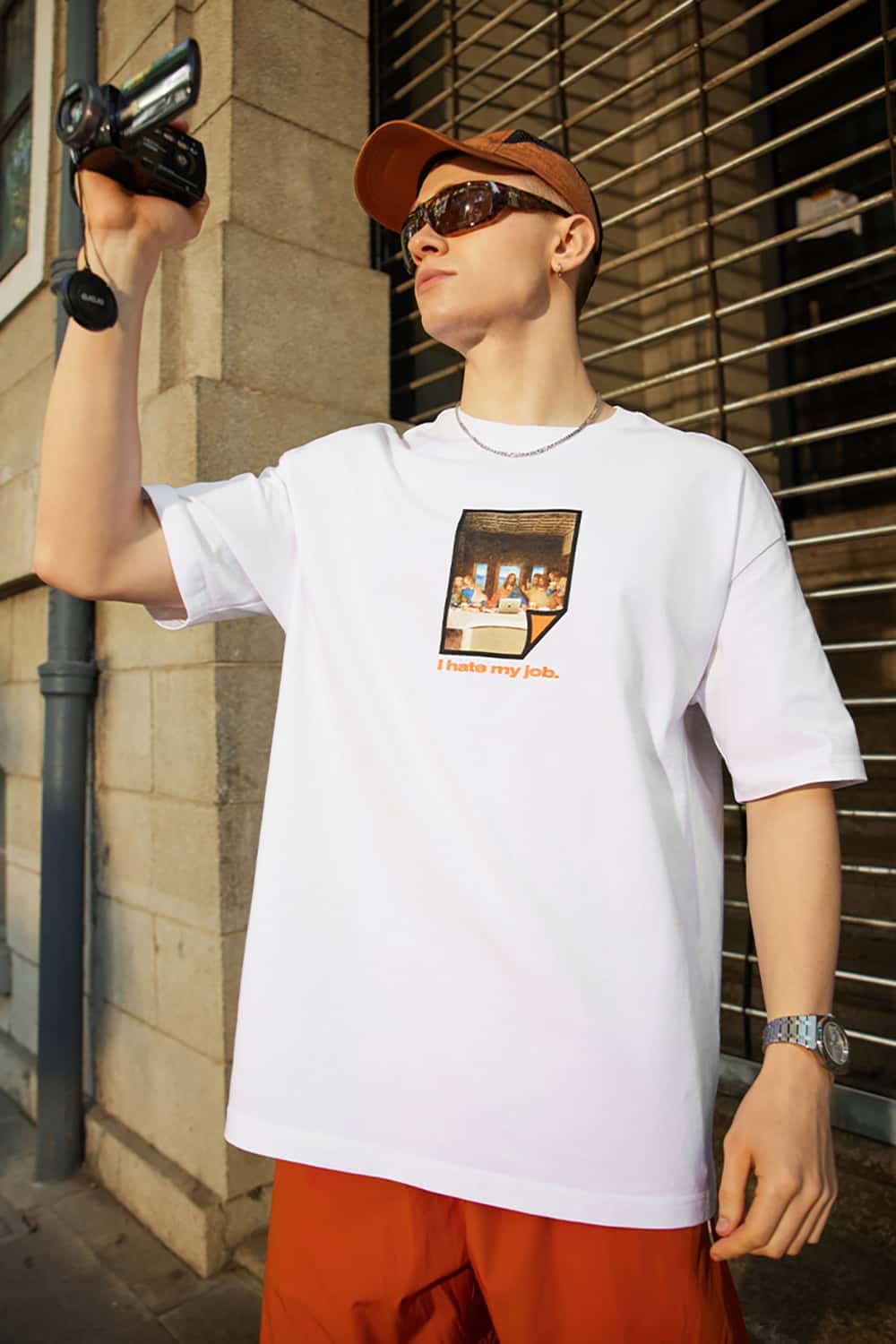200G "I Hate My Job" Print Oversize Crew Neck T-Shirt