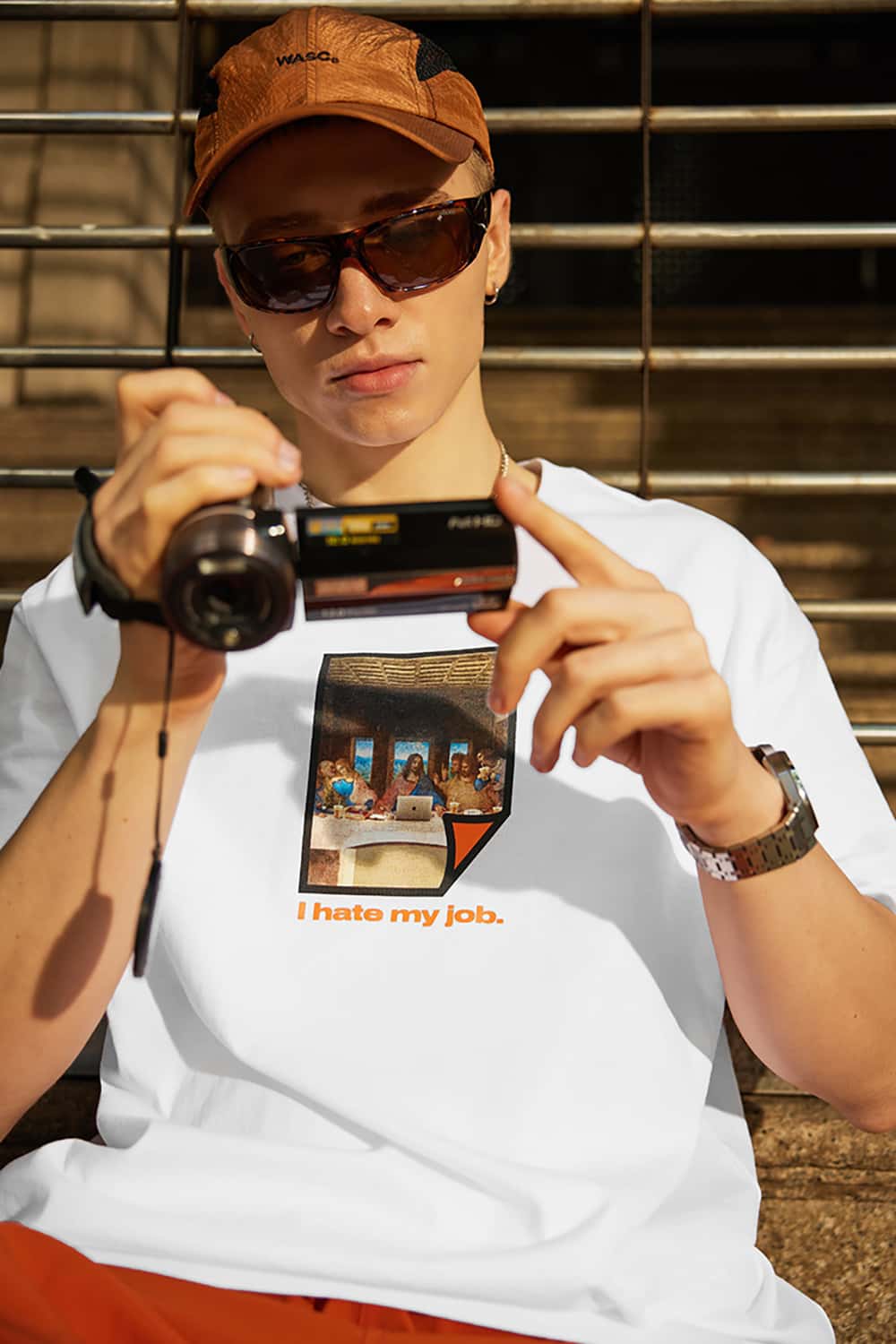 200G "I Hate My Job" Print Oversize Crew Neck T-Shirt
