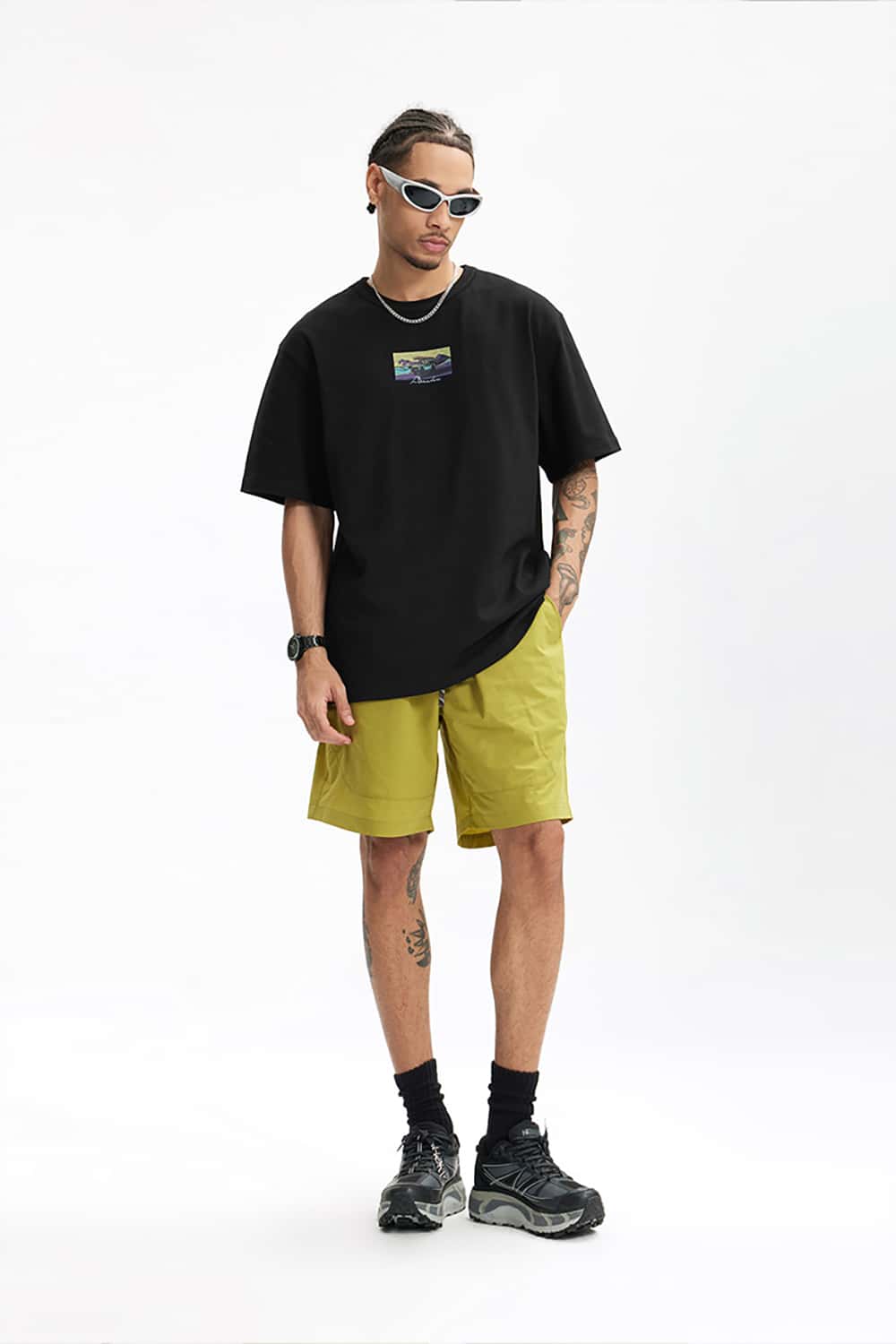 250G Heavyweight Hemp Cotton Print Fun Crew Neck T-Shirt