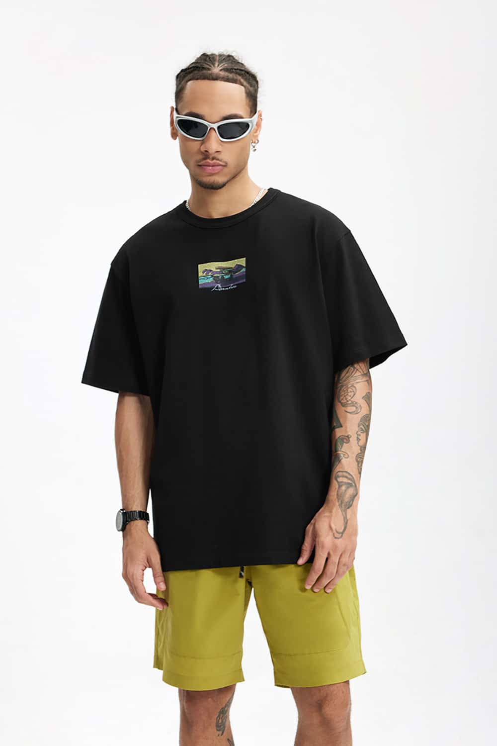 250G Heavyweight Hemp Cotton Print Fun Crew Neck T-Shirt