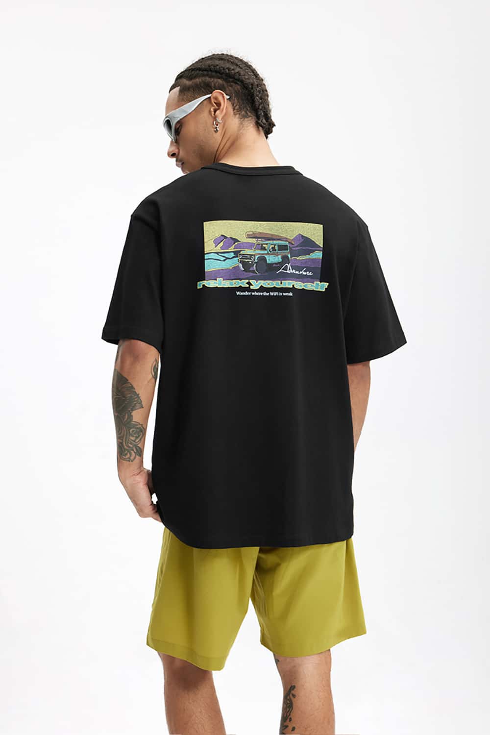 250G Heavyweight Hemp Cotton Print Fun Crew Neck T-Shirt