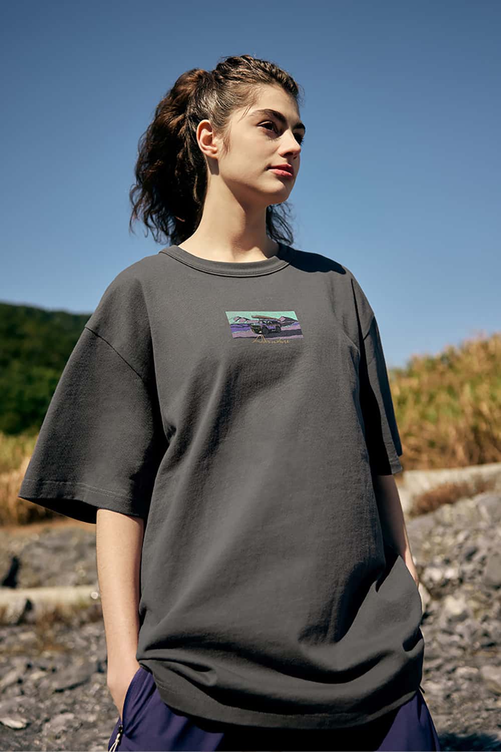 250G Heavyweight Hemp Cotton Print Fun Crew Neck T-Shirt