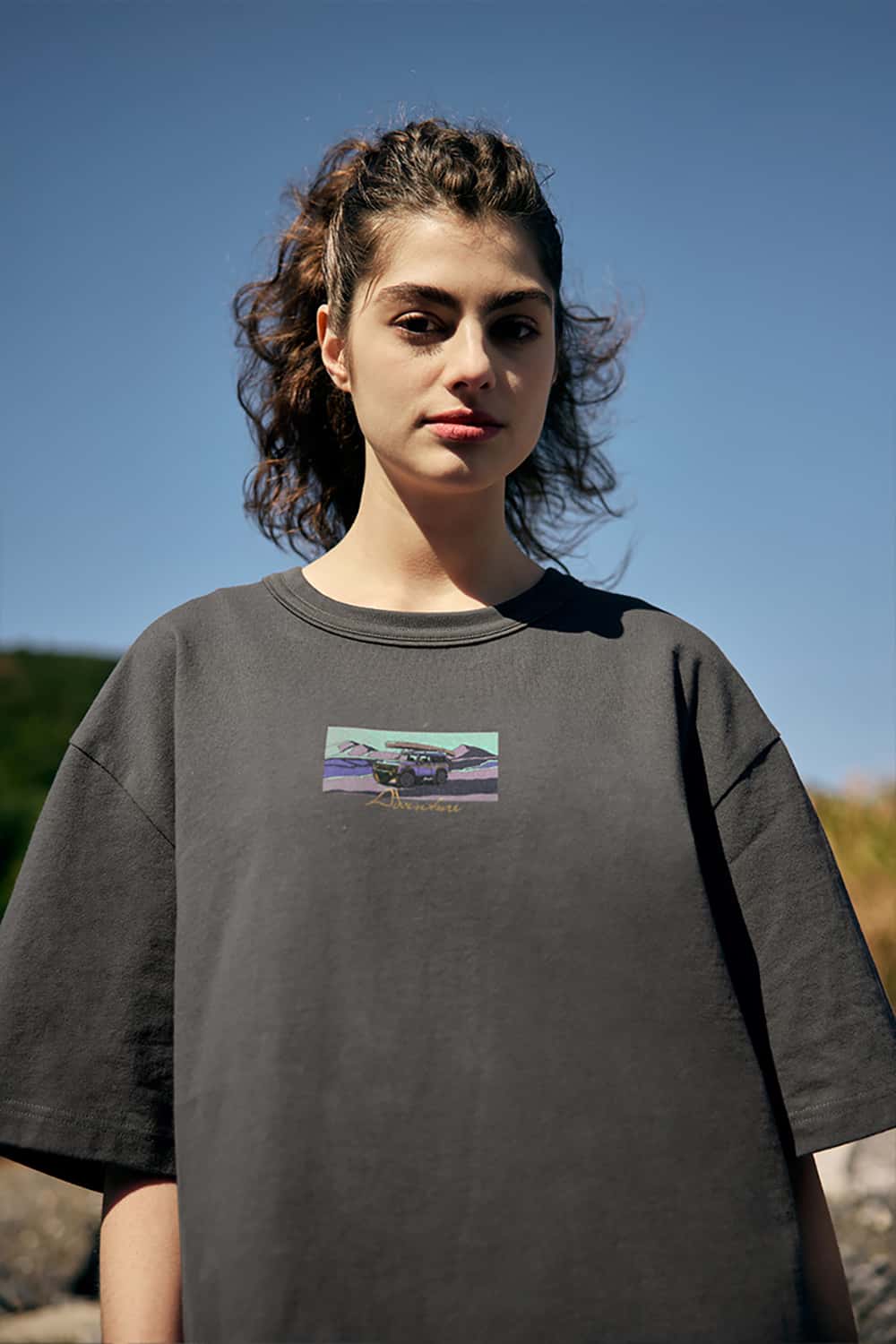 250G Heavyweight Hemp Cotton Print Fun Crew Neck T-Shirt