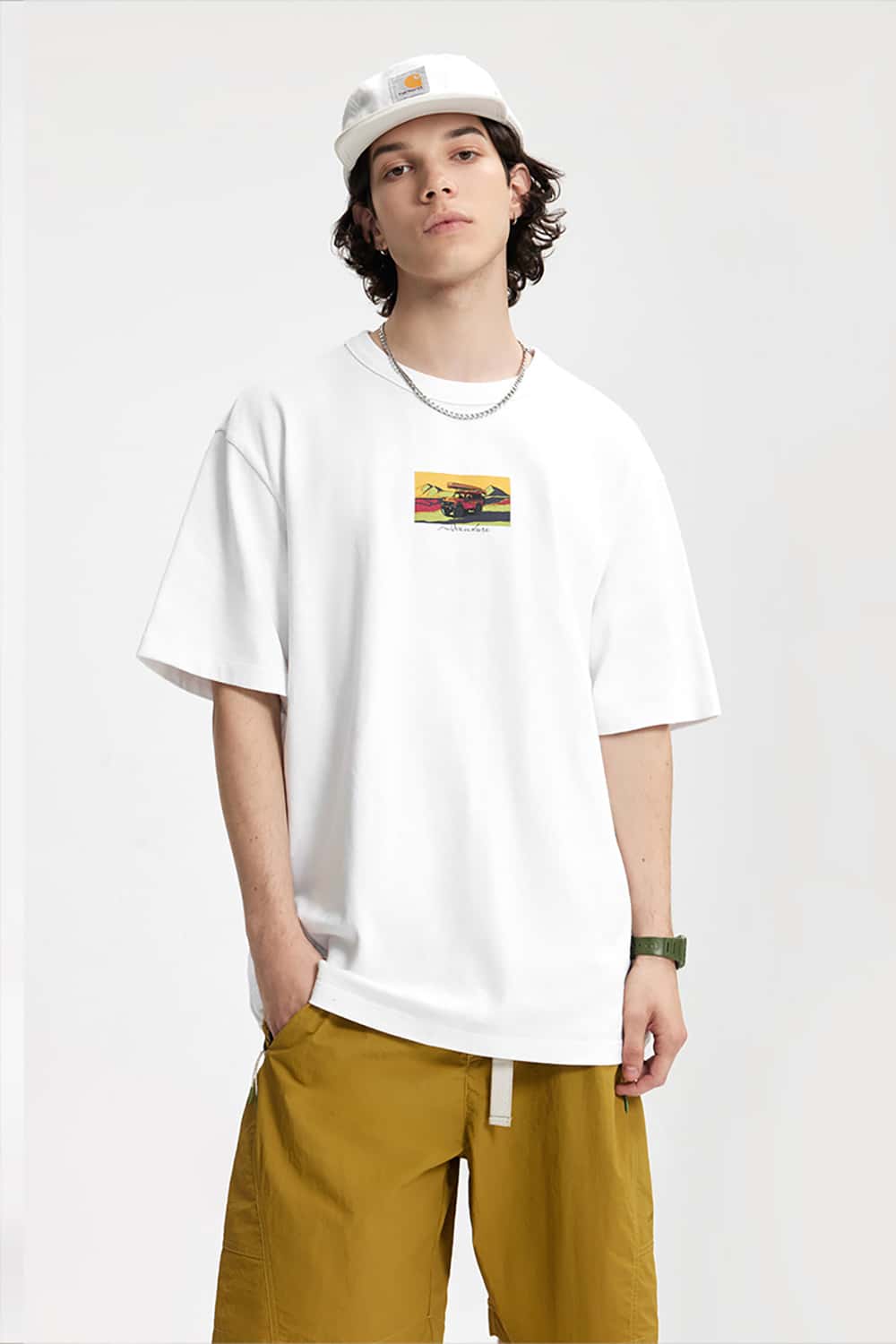 250G Heavyweight Hemp Cotton Print Fun Crew Neck T-Shirt