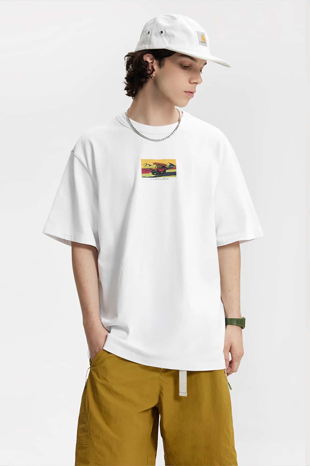 250G Heavyweight Hemp Cotton Print Fun Crew Neck T-Shirt