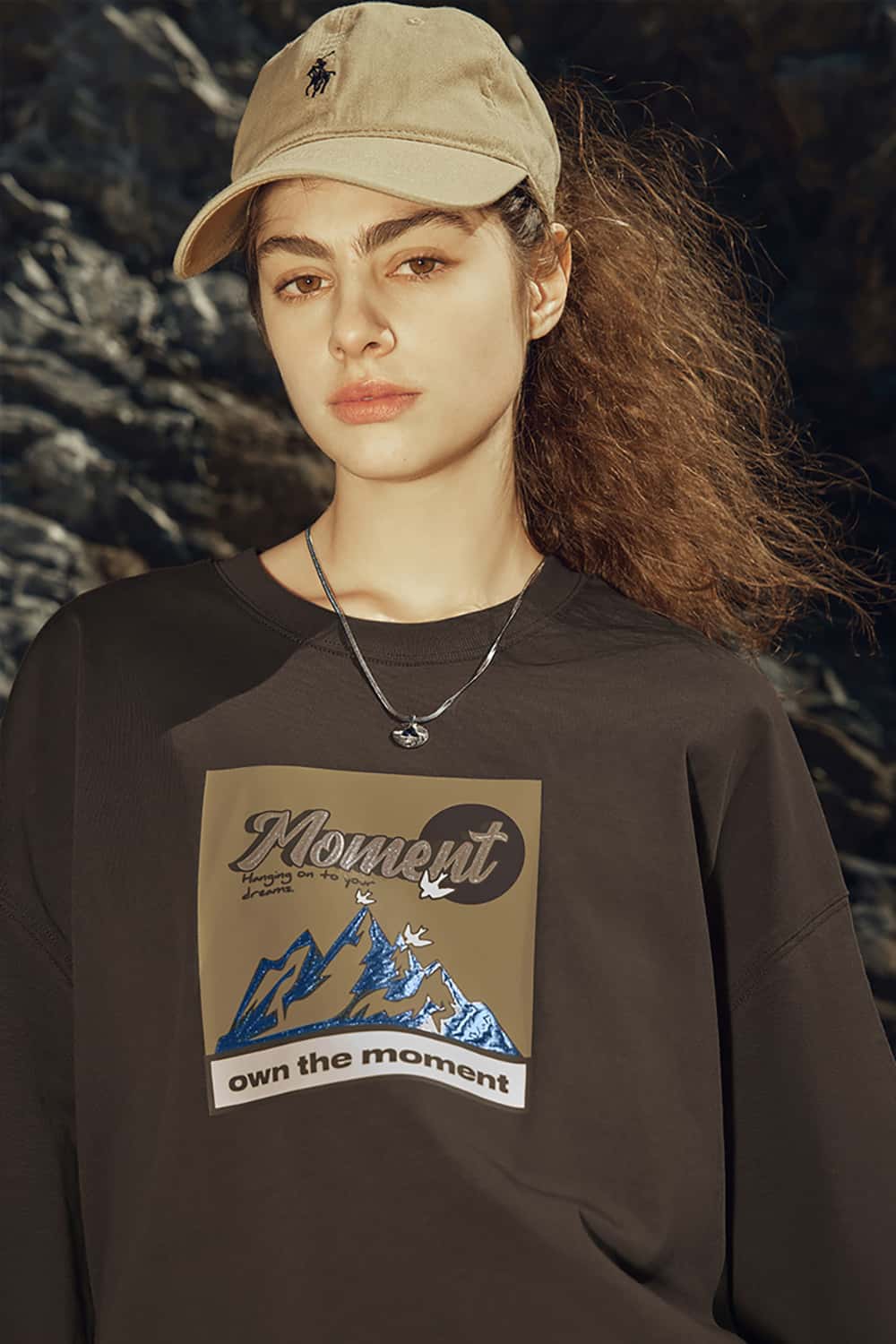 265G Silver Foil Print Heavyweight Loose Crew Neck T-Shirt