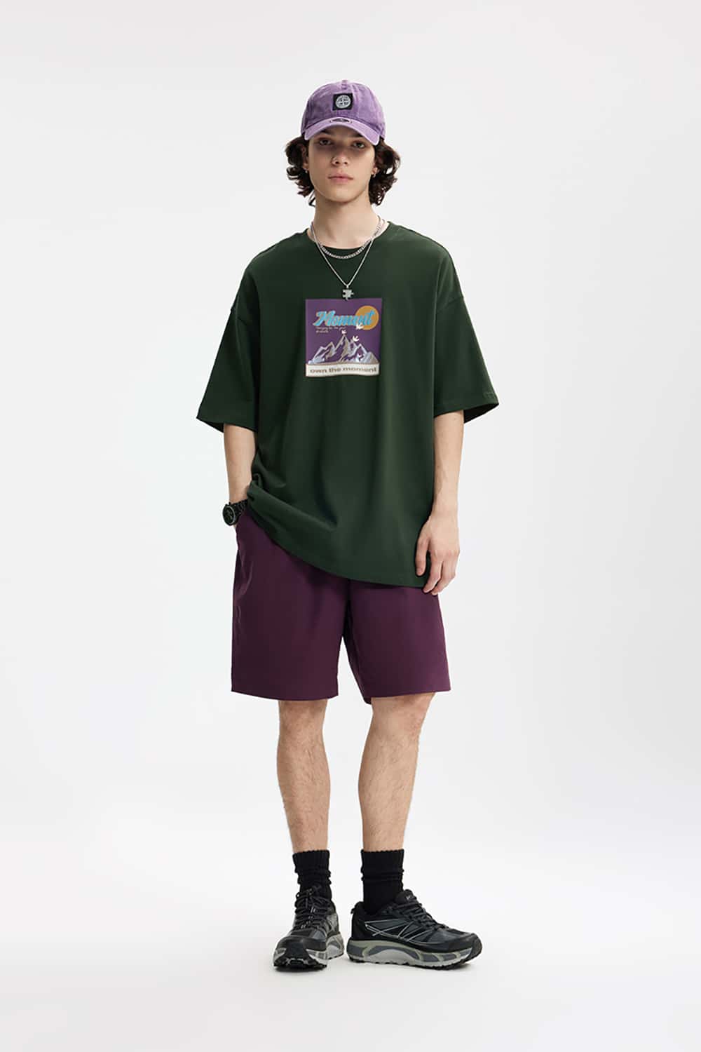 265G Silver Foil Print Heavyweight Loose Crew Neck T-Shirt