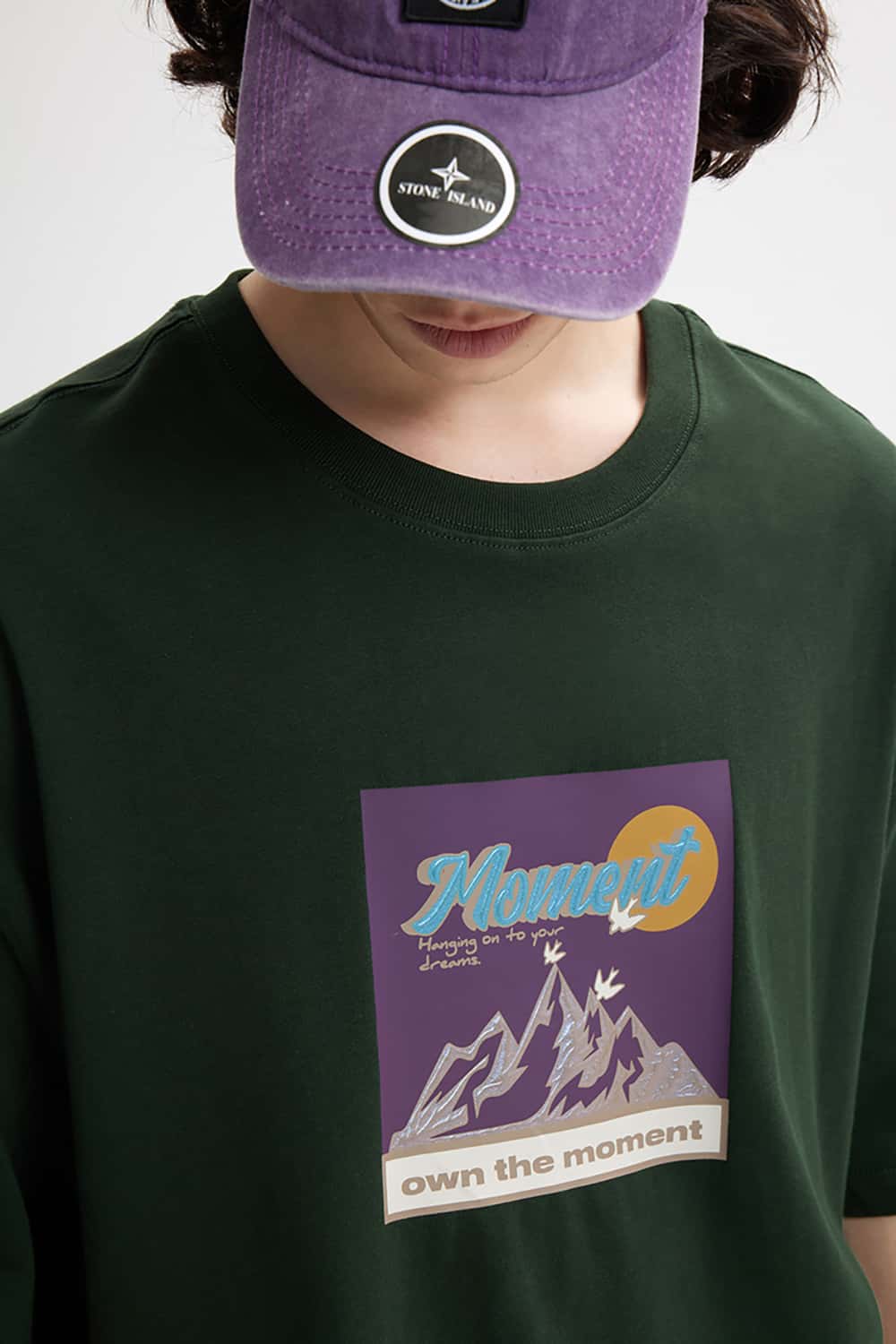 265G Silver Foil Print Heavyweight Loose Crew Neck T-Shirt