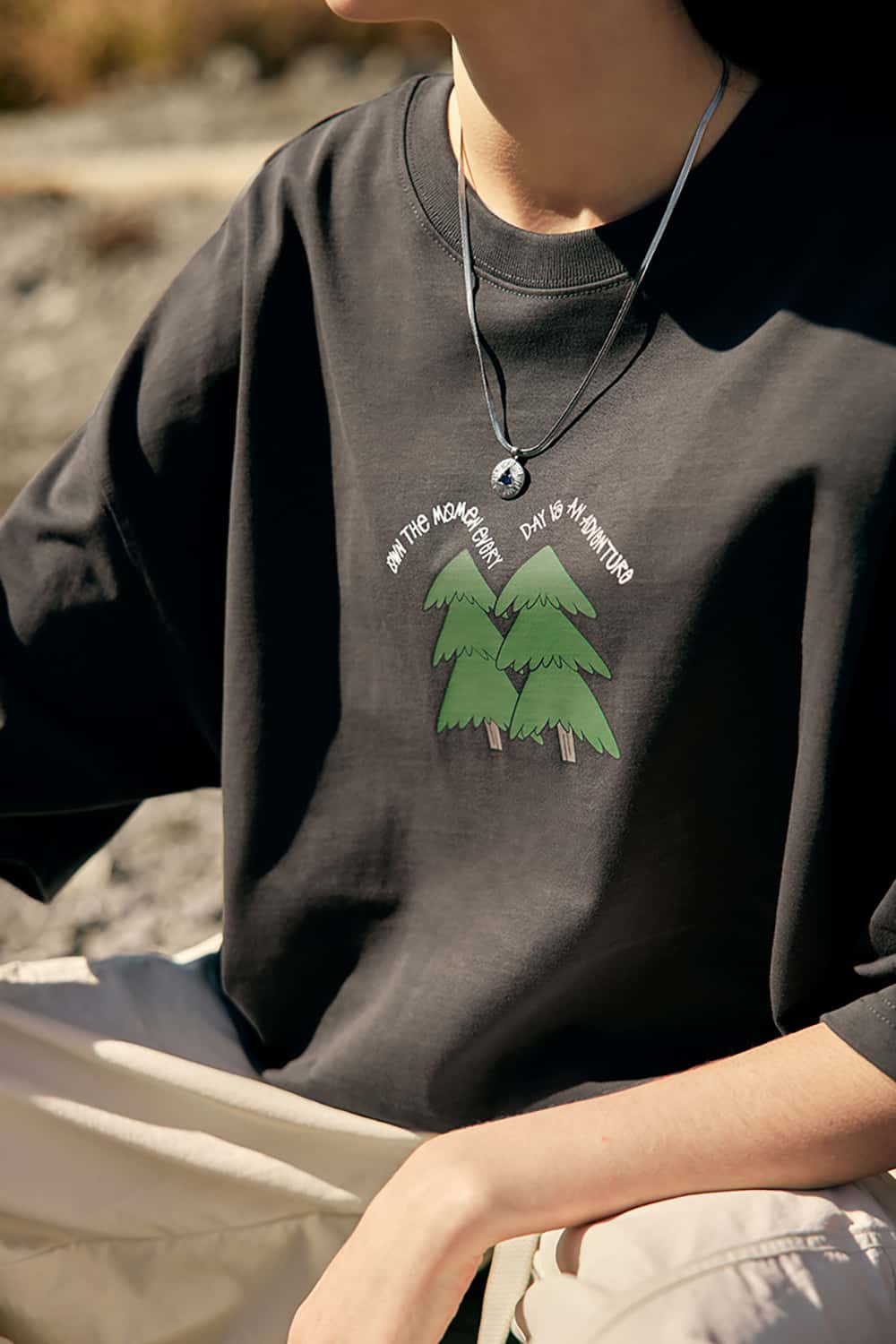 265G Pine Tree Puff Print Heavyweight Loose Cotton T-Shirt