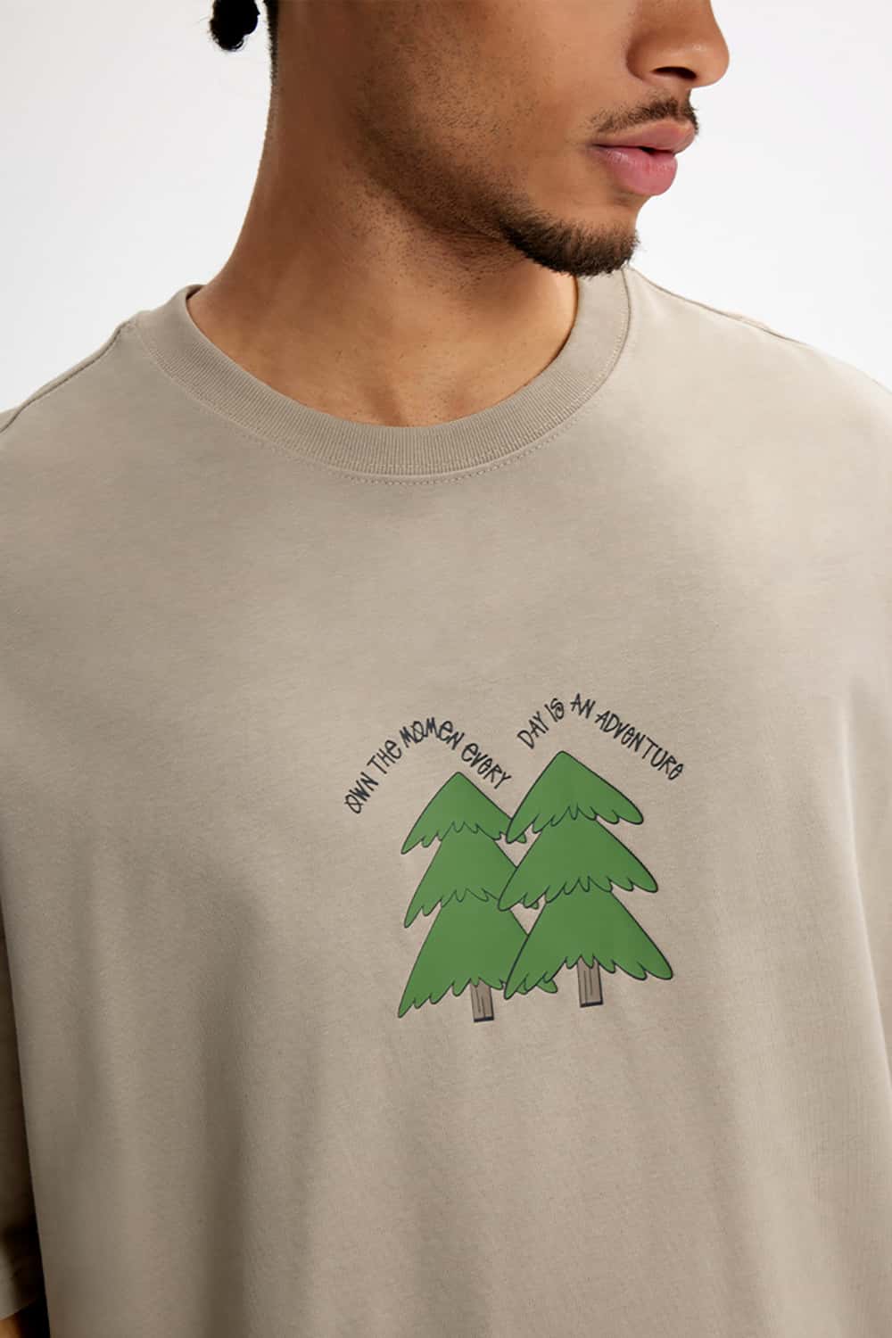 265G Pine Tree Puff Print Heavyweight Loose Cotton T-Shirt