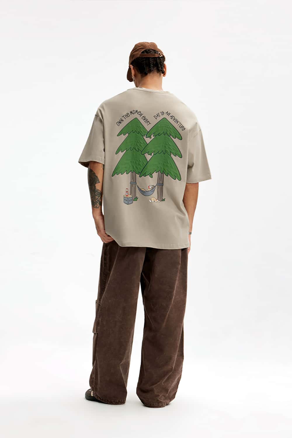 265G Pine Tree Puff Print Heavyweight Loose Cotton T-Shirt