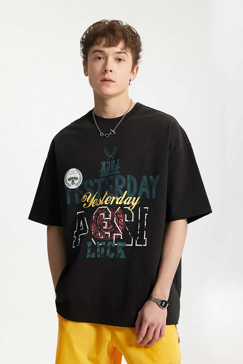 265G Vintage Print Heavyweight Loose Crew Neck T-Shirt