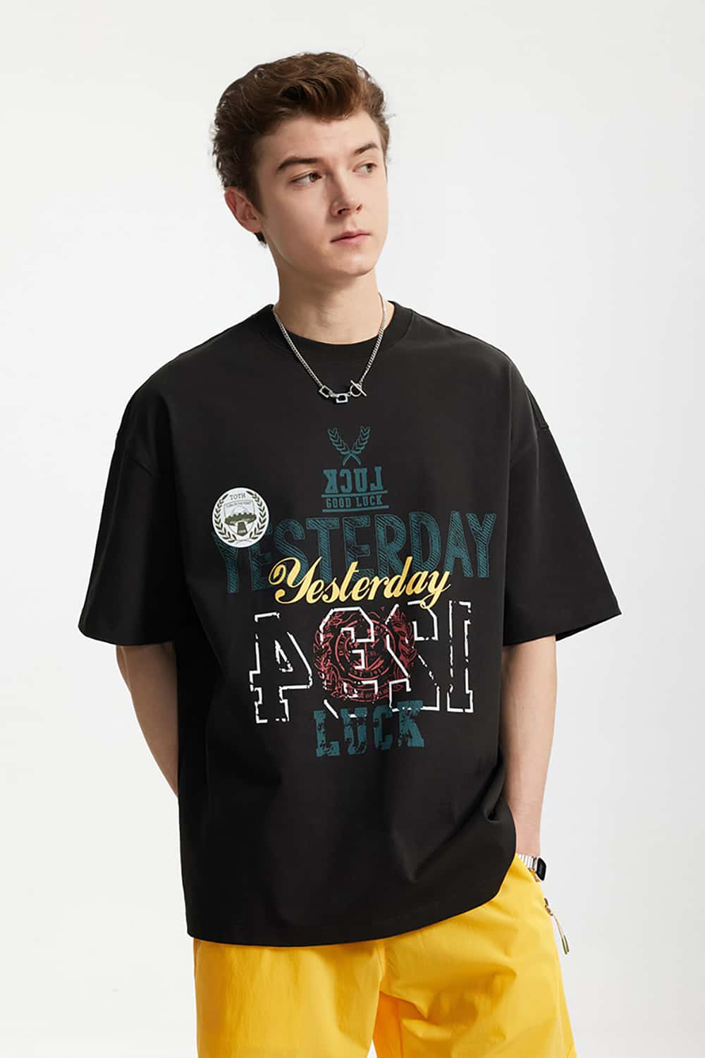 265G Vintage Print Heavyweight Loose Crew Neck T-Shirt
