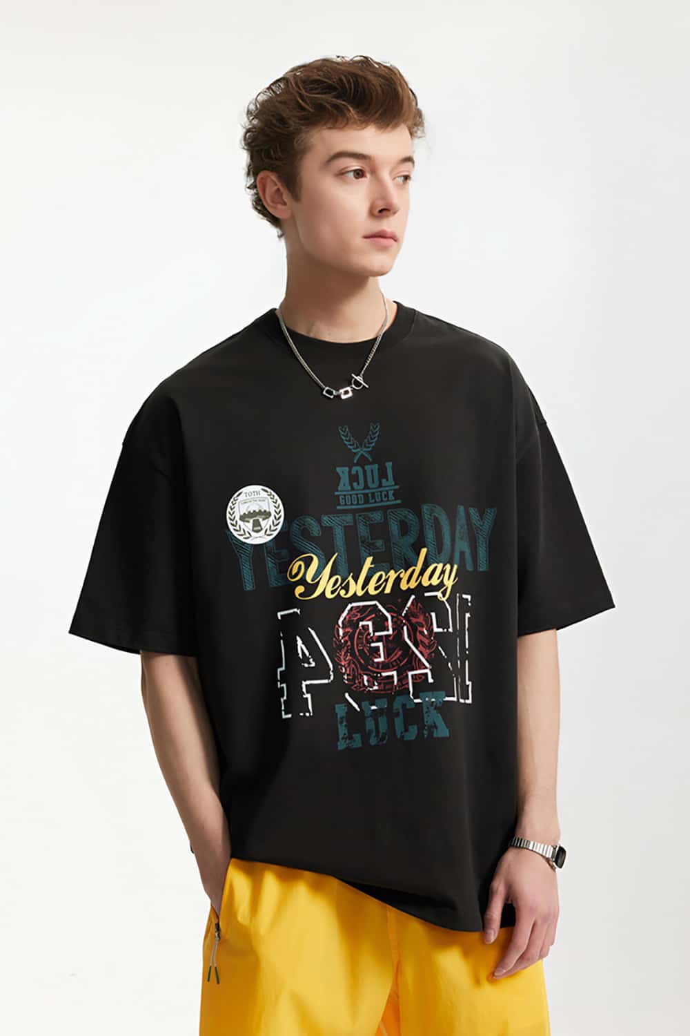 265G Vintage Print Heavyweight Loose Crew Neck T-Shirt