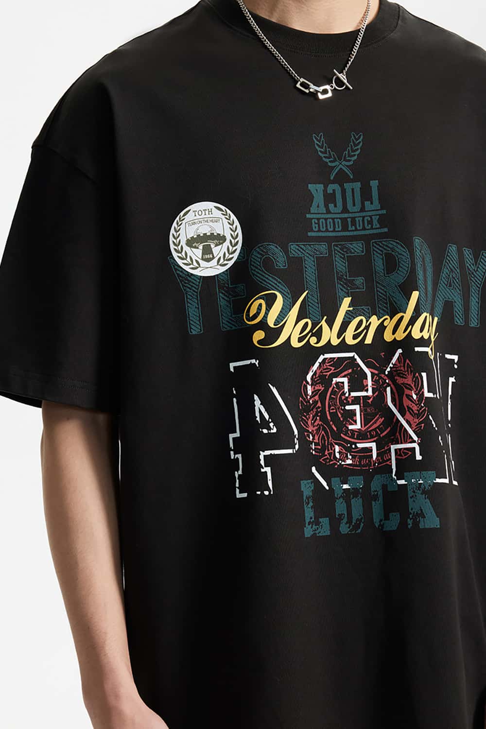 265G Vintage Print Heavyweight Loose Crew Neck T-Shirt