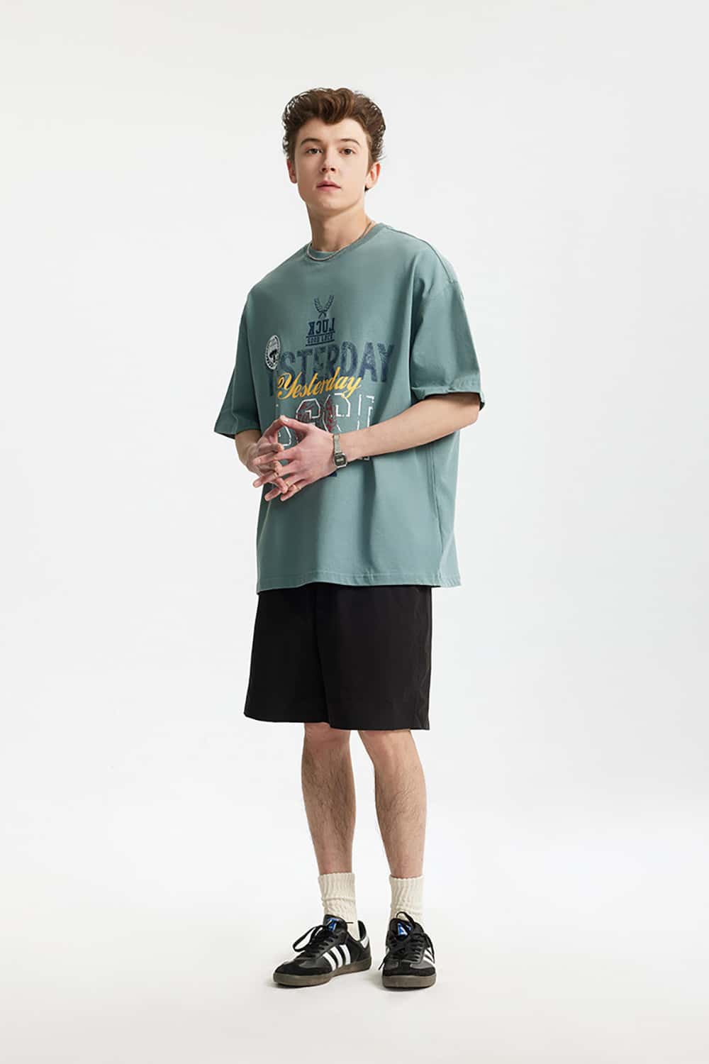 265G Vintage Print Heavyweight Loose Crew Neck T-Shirt